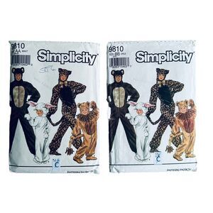 Two Family Halloween Sewing Patterns Simplicity 9810 Cat Bear Rabbit Lion 1990s